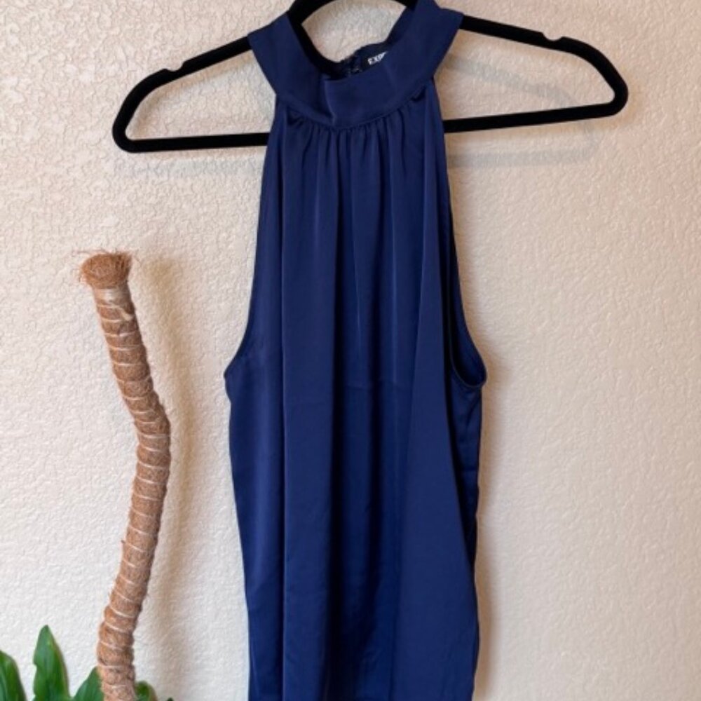 Express Royal Blue Halter Top – Size L, Satin Feel, Chic & Stylish